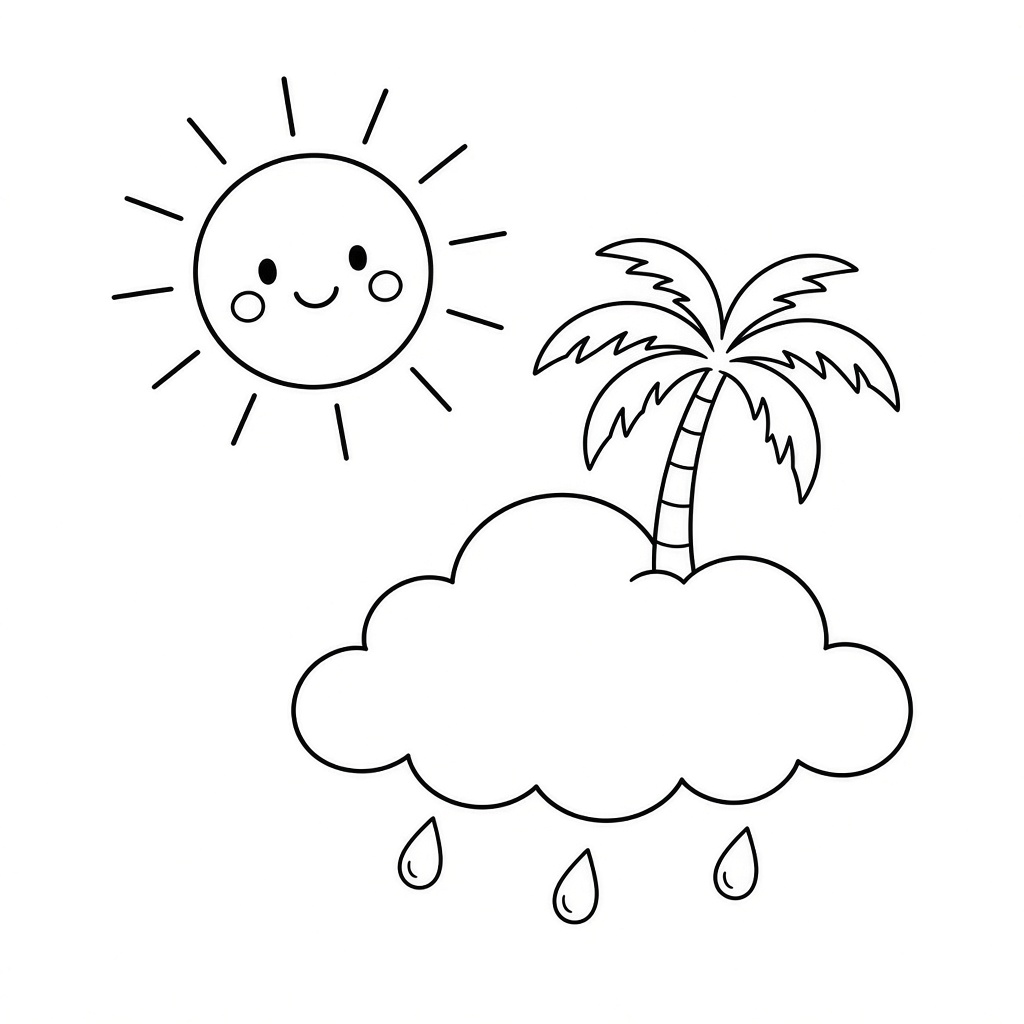 Tropical rain and a bright beach on the same island