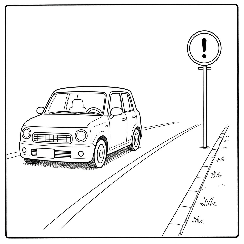 Left-side traffic and a right-hand-drive car, illustrative