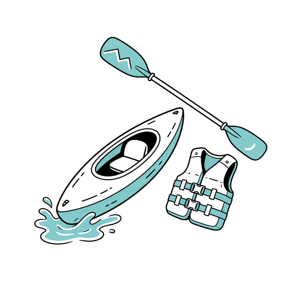 Kayak and outdoor kit on the beach