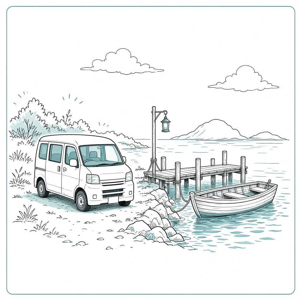 Pier transfer and boat connection, illustrative