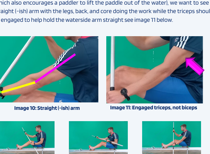Straight-ish water arm, triceps holding, top hand too low, biceps pull